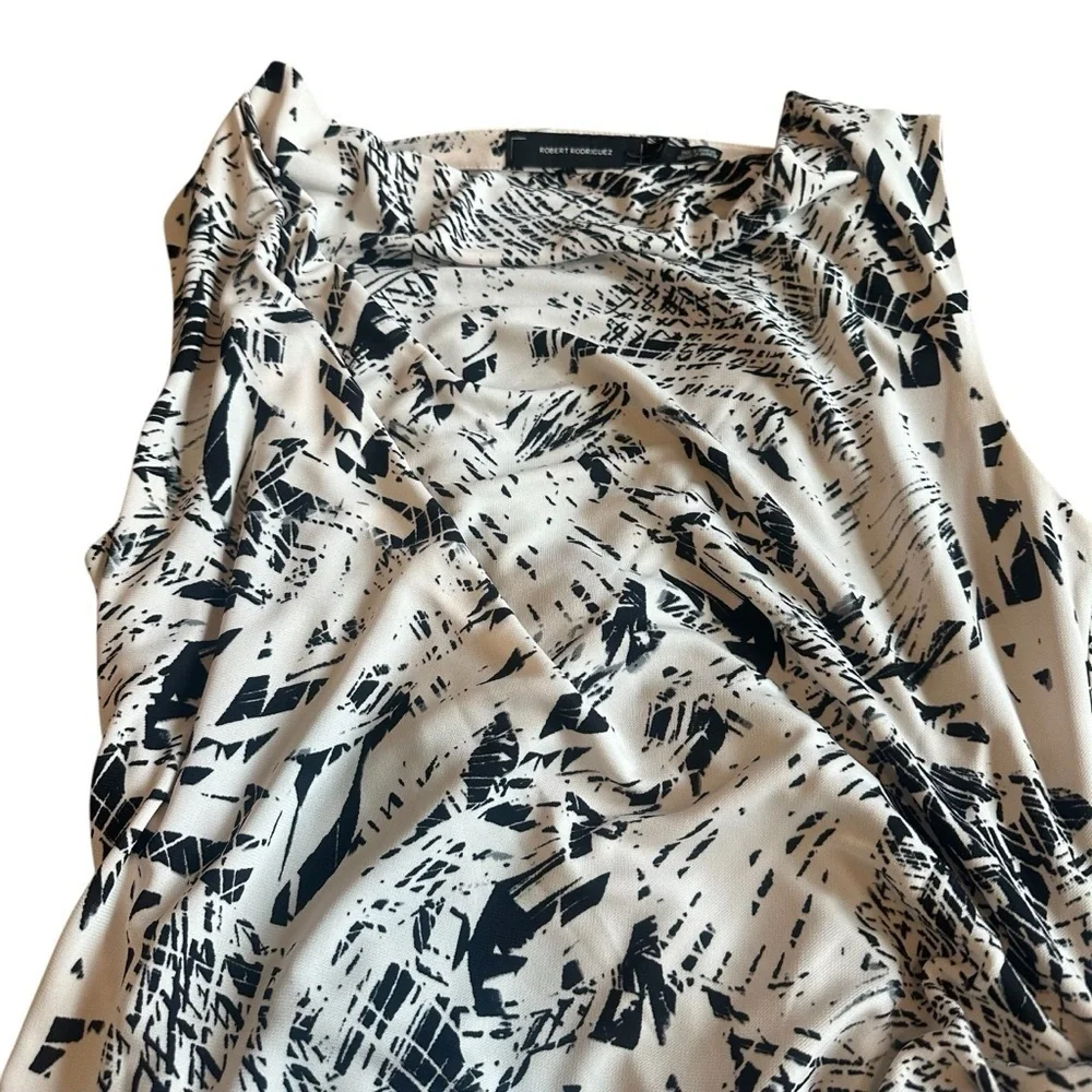 Robert Rodriguez Lydia Draped Dress Black White Print Stretch Size Large Women's